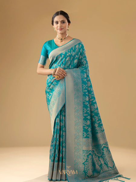 Palmora Silk Teal Blue Saree
