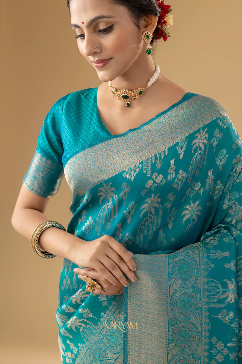 Palmora Silk Teal Blue Saree