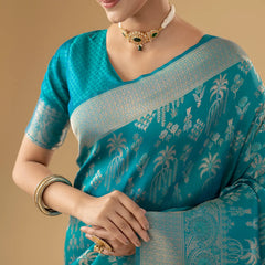 Palmora Silk Teal Blue Saree