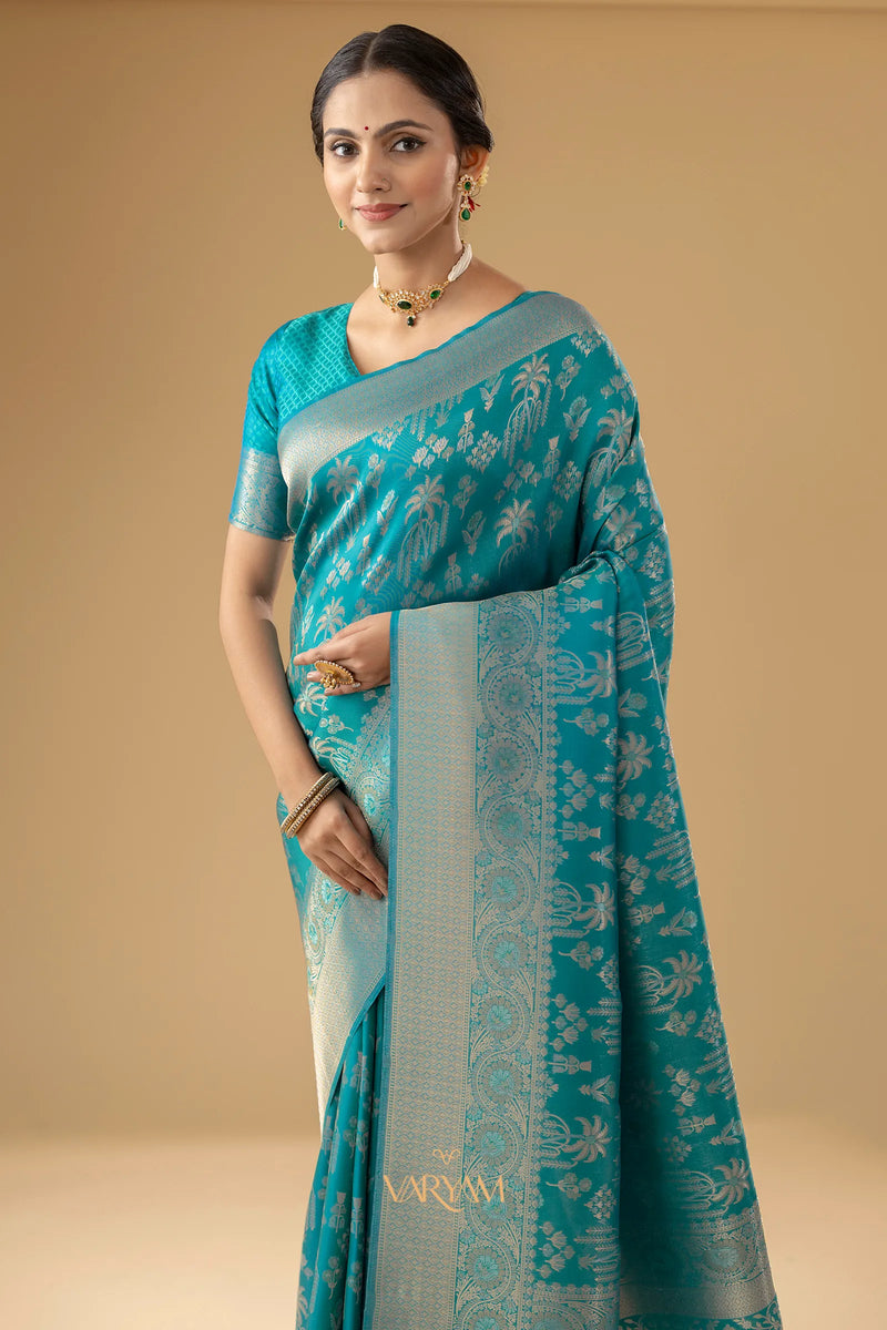 Palmora Silk Teal Blue Saree