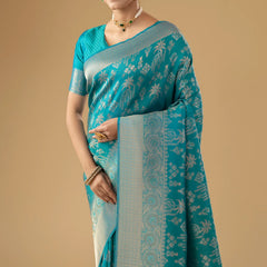 Palmora Silk Teal Blue Saree