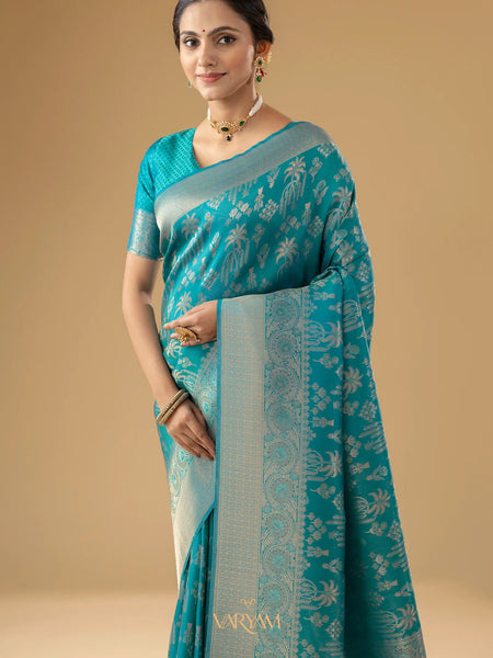 Palmora Silk Teal Blue Saree