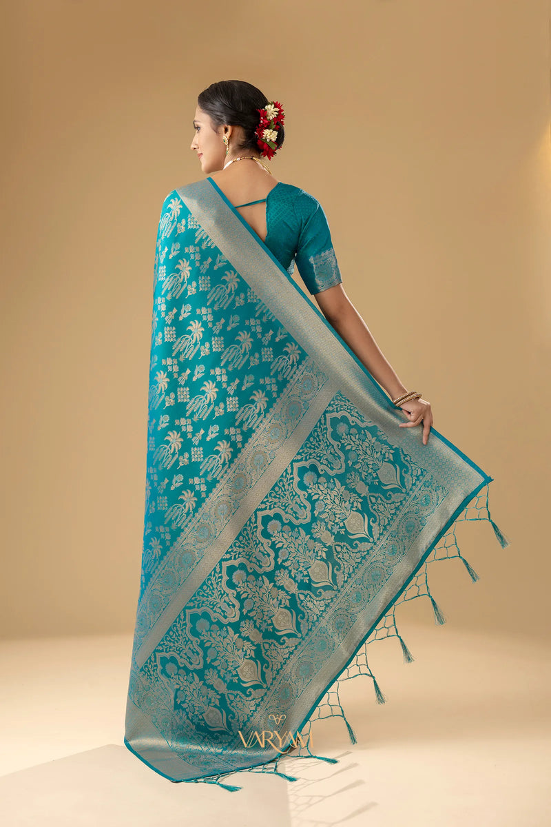 Palmora Silk Teal Blue Saree