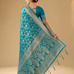 Palmora Silk Teal Blue Saree