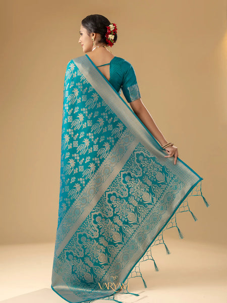 Palmora Silk Teal Blue Saree