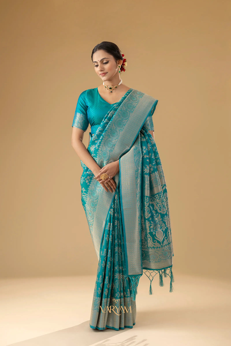 Palmora Silk Teal Blue Saree