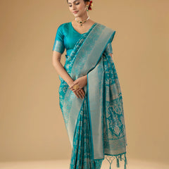 Palmora Silk Teal Blue Saree