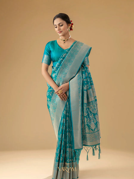 Palmora Silk Teal Blue Saree