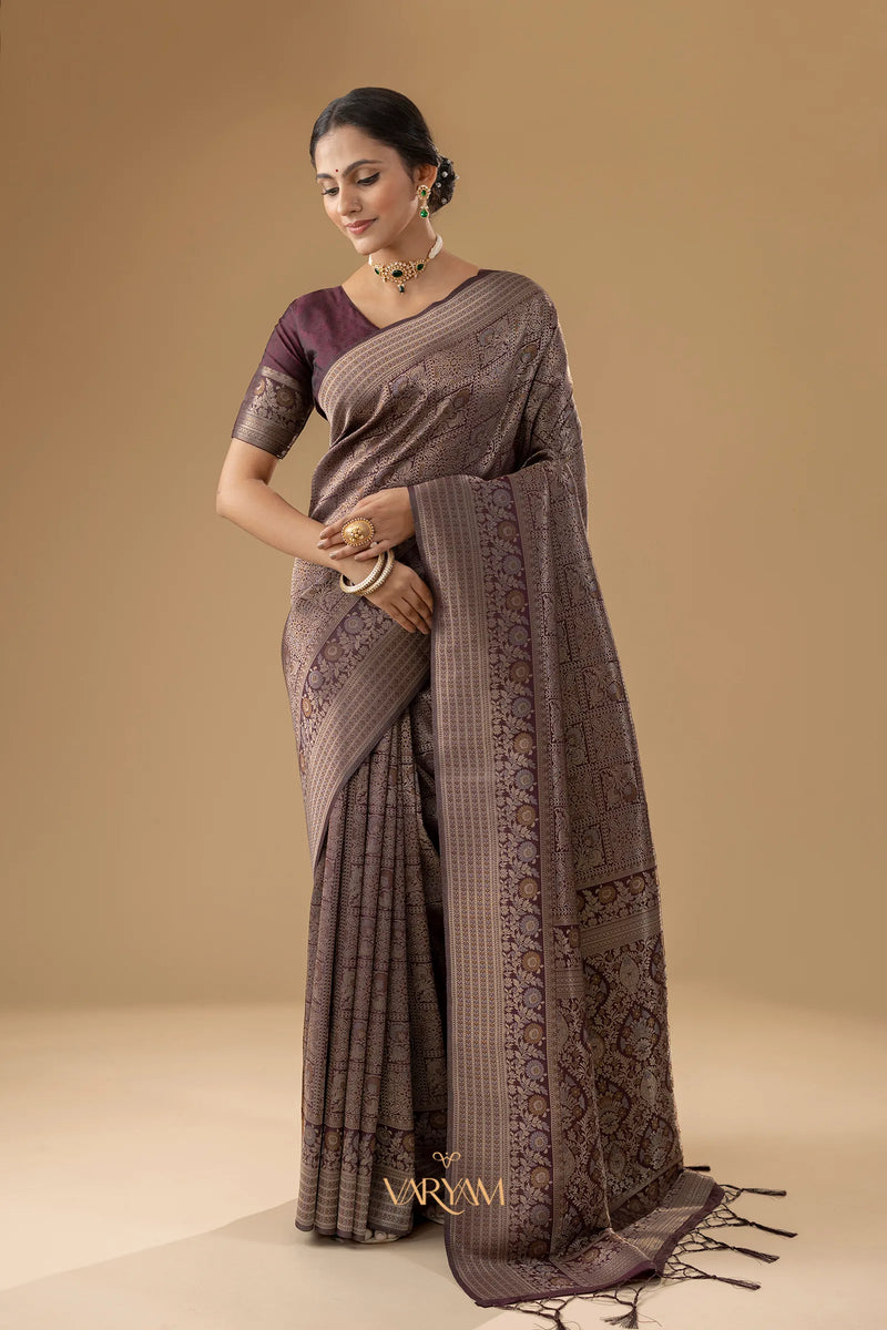 Zariva Silk Deep Brown Saree
