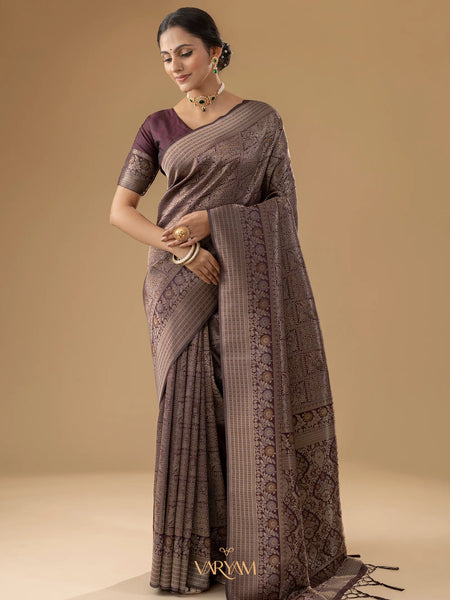 Zariva Silk Deep Brown Saree