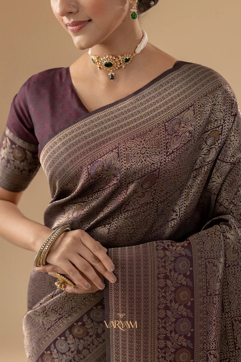 Zariva Silk Deep Brown Saree