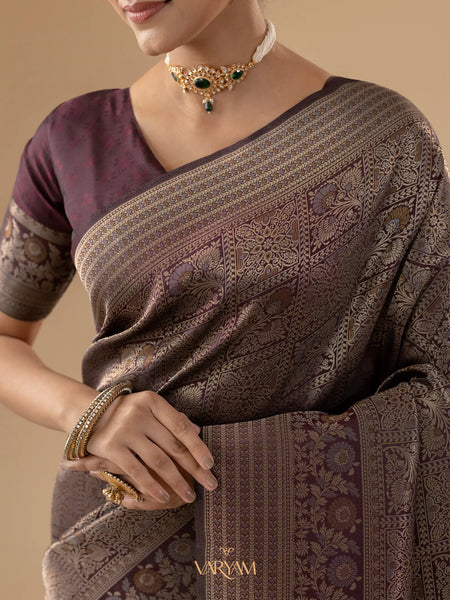 Zariva Silk Deep Brown Saree