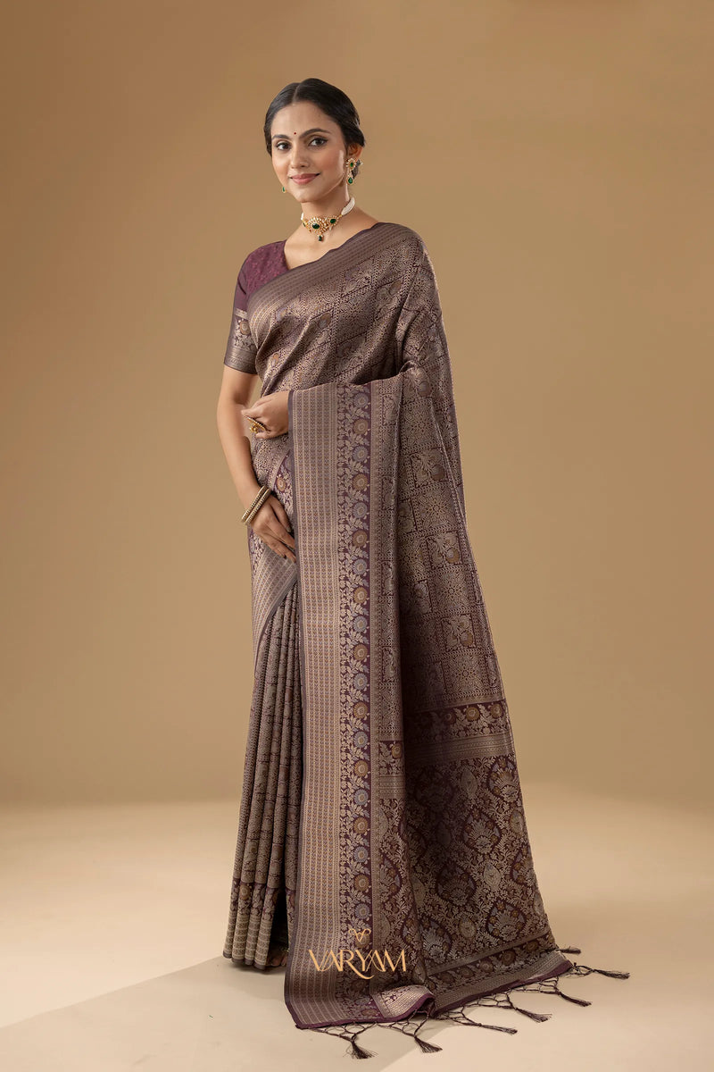 Zariva Silk Deep Brown Saree