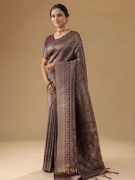 Zariva Silk Deep Brown Saree