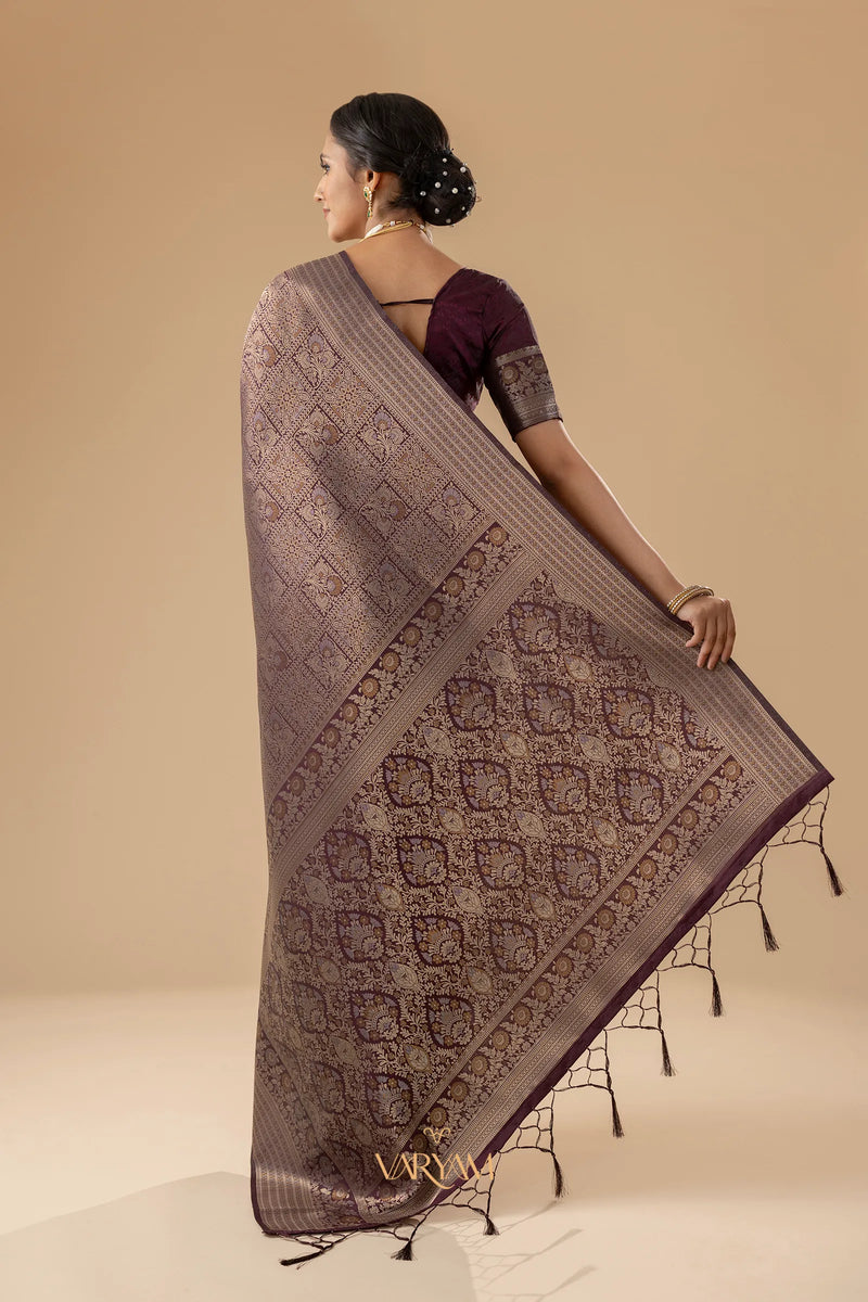 Zariva Silk Deep Brown Saree