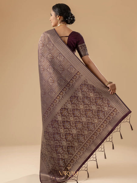 Zariva Silk Deep Brown Saree