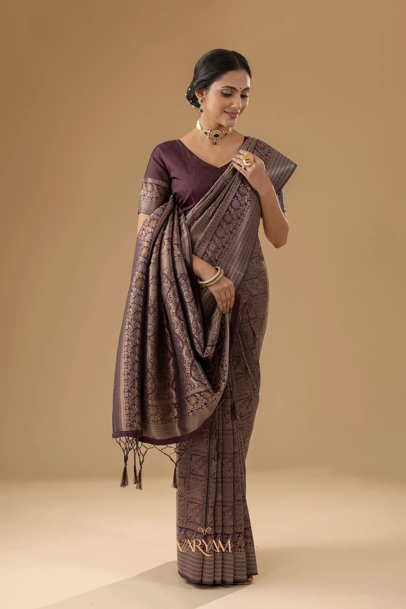 Zariva Silk Deep Brown Saree