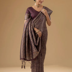 Zariva Silk Deep Brown Saree