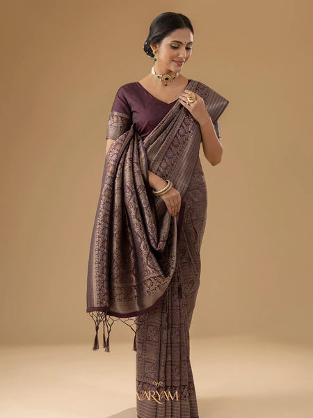 Zariva Silk Deep Brown Saree