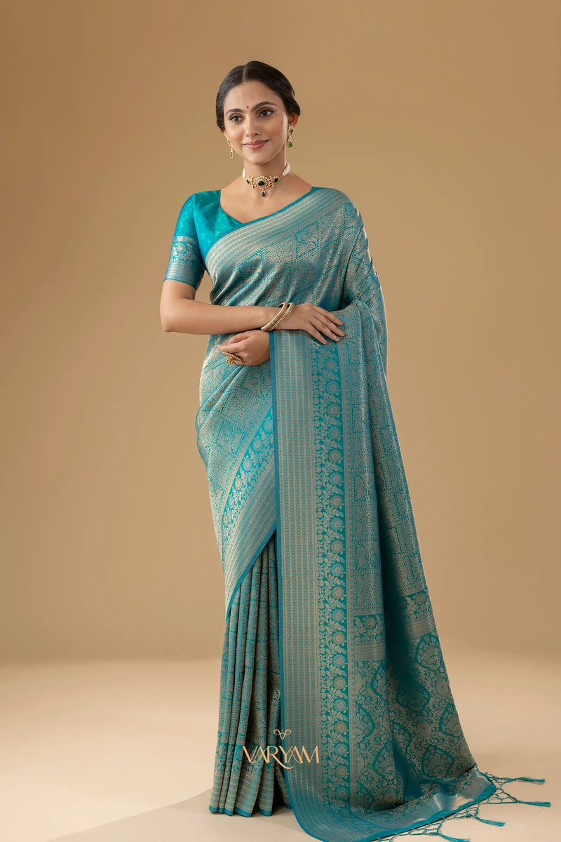 Zariva Silk Teal Blue Saree