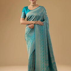 Zariva Silk Teal Blue Saree