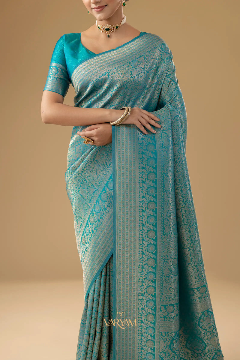 Zariva Silk Teal Blue Saree