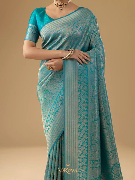 Zariva Silk Teal Blue Saree