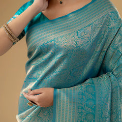Zariva Silk Teal Blue Saree