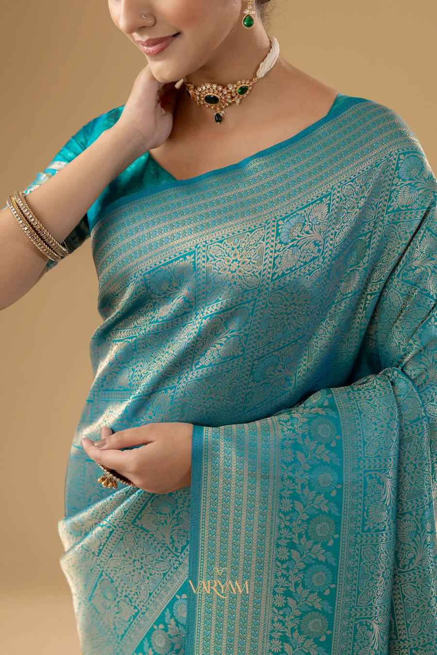 Zariva Silk Teal Blue Saree