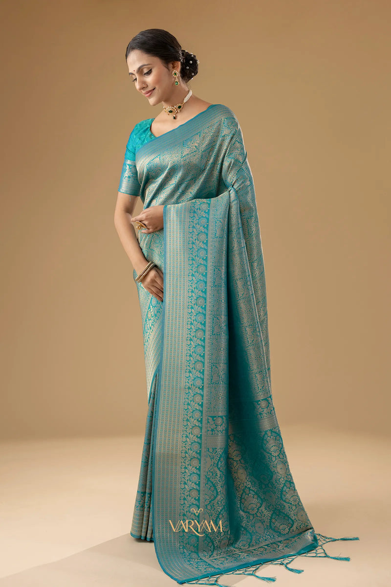 Zariva Silk Teal Blue Saree