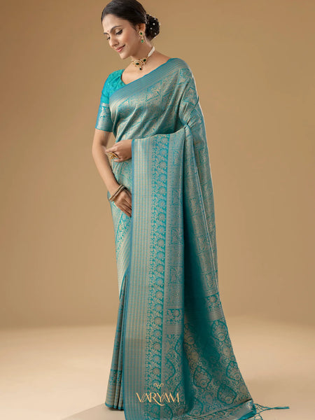 Zariva Silk Teal Blue Saree