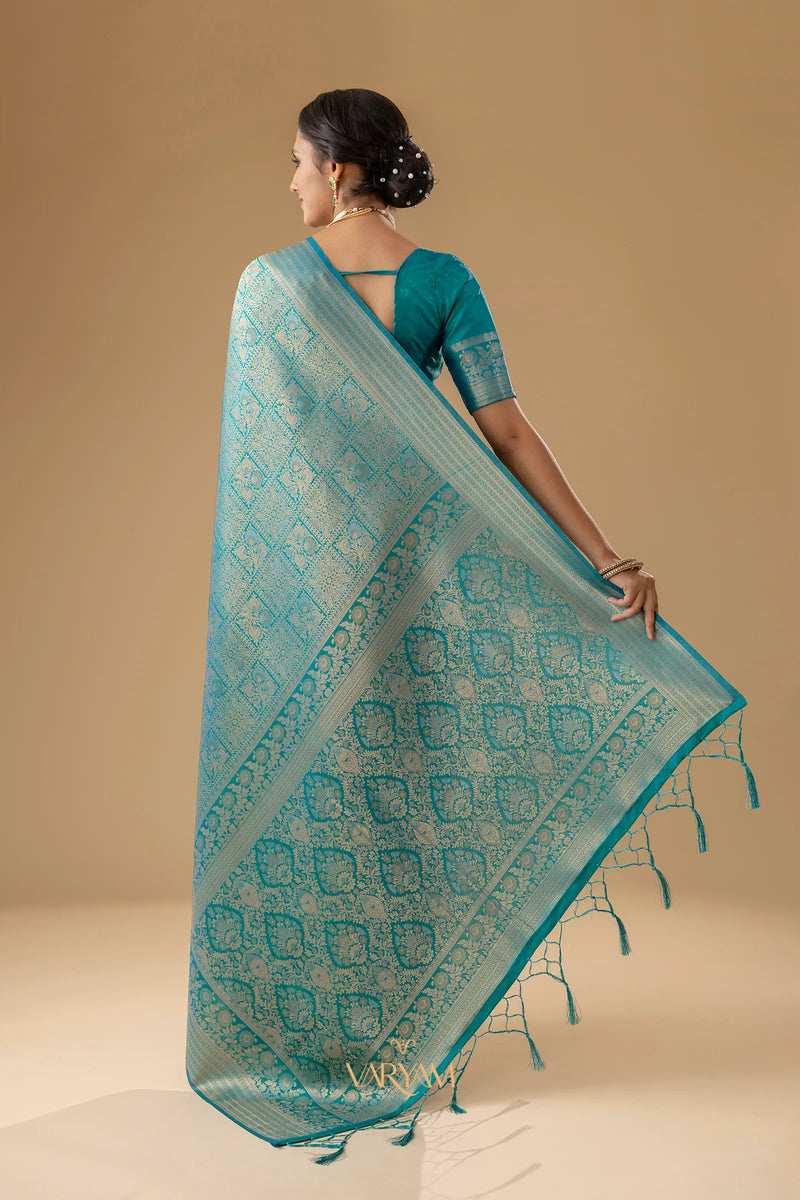 Zariva Silk Teal Blue Saree