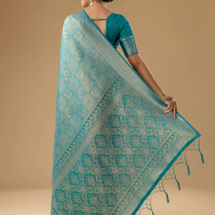Zariva Silk Teal Blue Saree