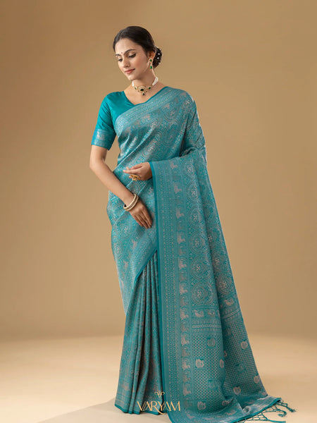 Zoya Silk Teal Blue Saree