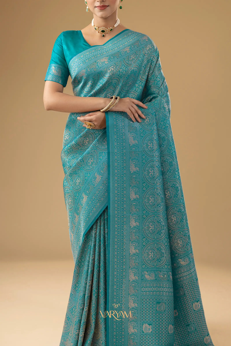 Zoya Silk Teal Blue Saree