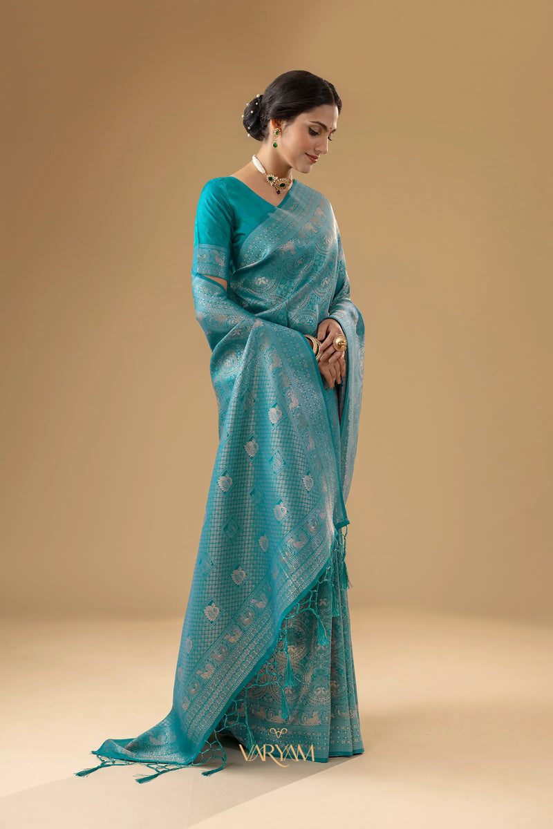 Zoya Silk Teal Blue Saree