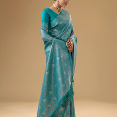 Zoya Silk Teal Blue Saree