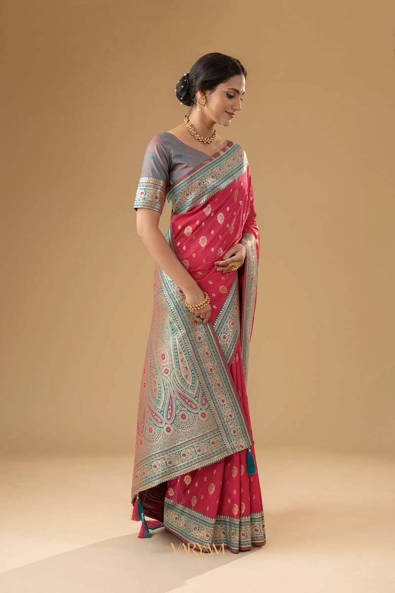 Korra Silk Pink Saree
