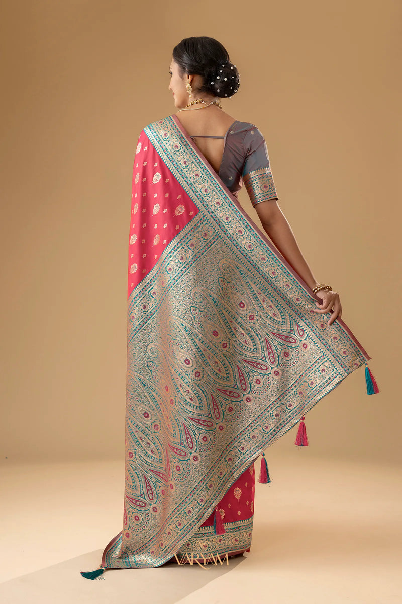 Korra Silk Pink Saree