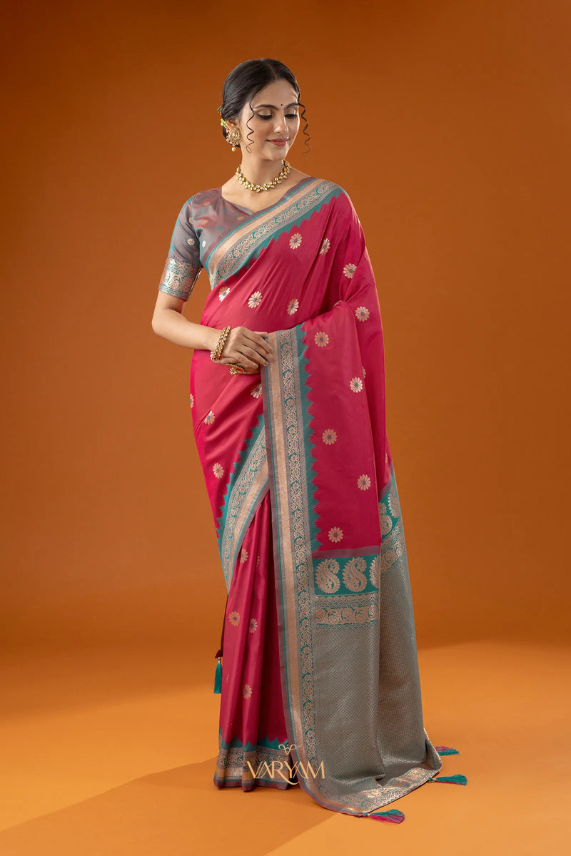 Flower Silk Pink Saree