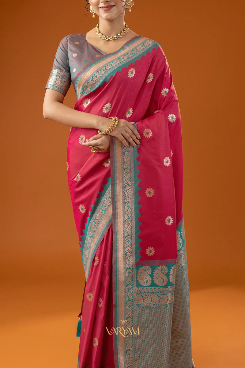 Flower Silk Pink Saree