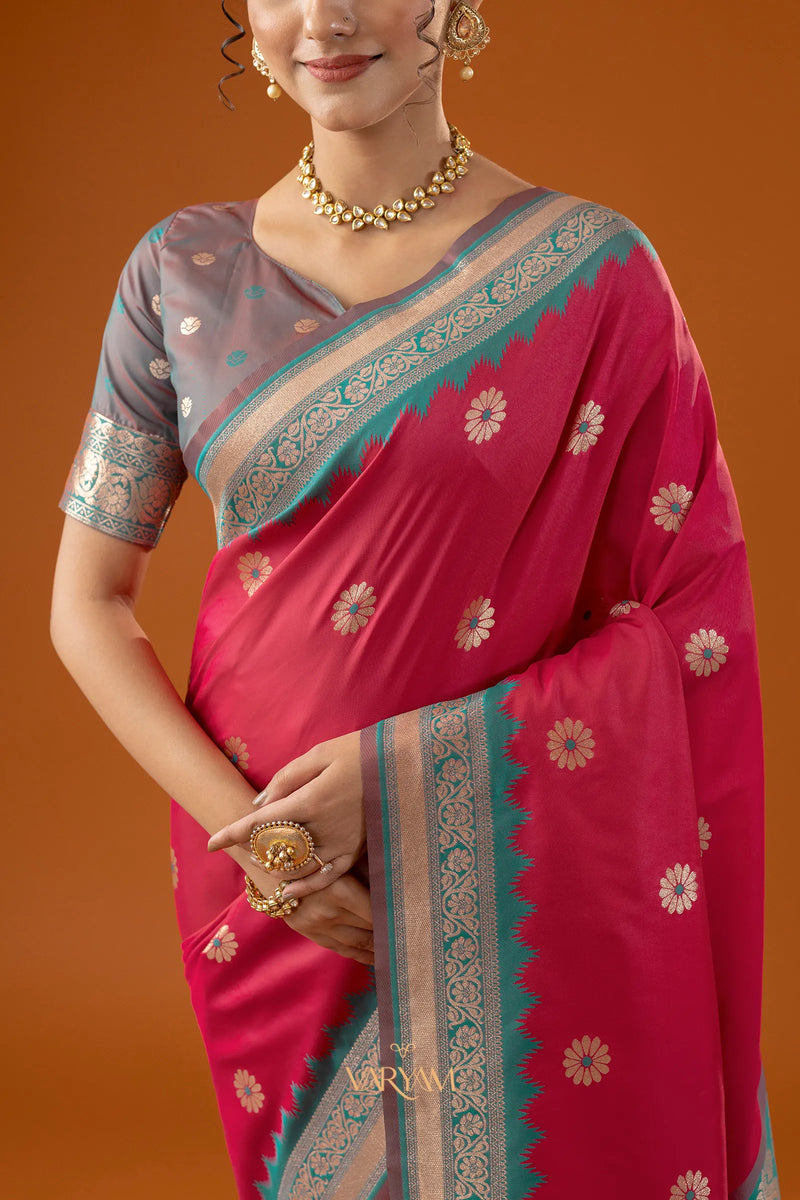 Flower Silk Pink Saree