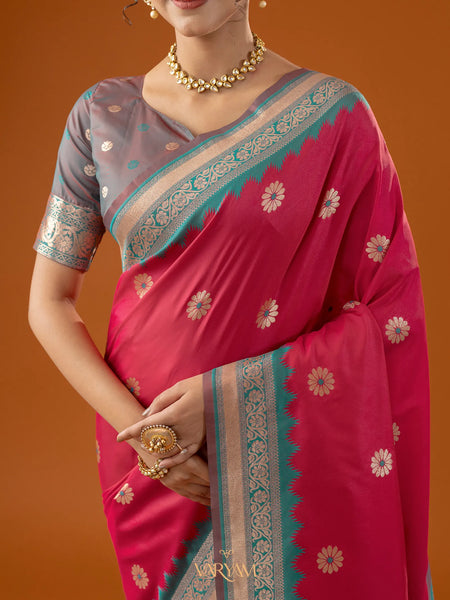 Flower Silk Pink Saree