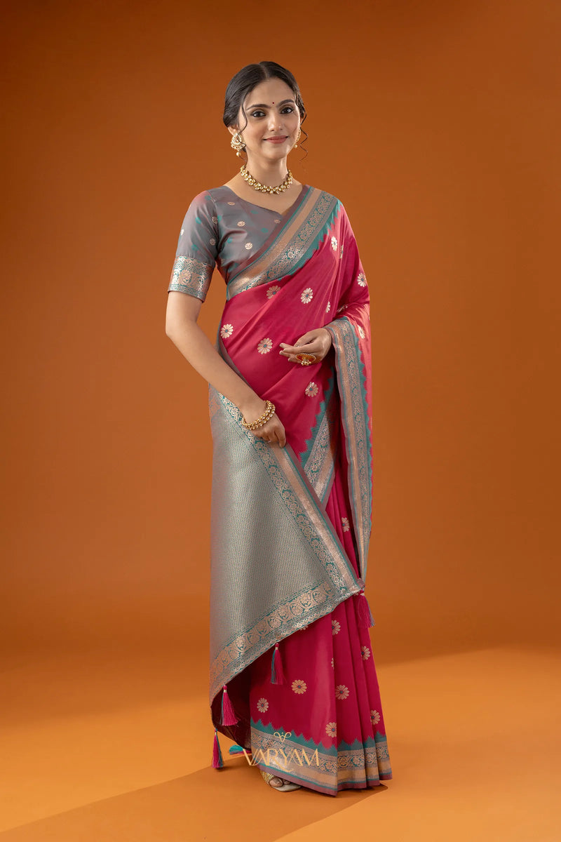 Flower Silk Pink Saree