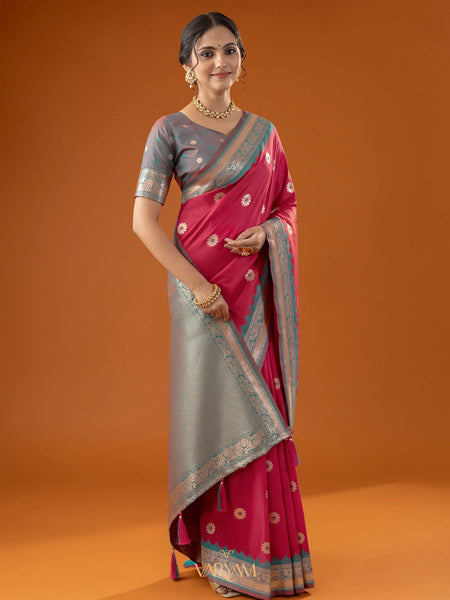 Flower Silk Pink Saree