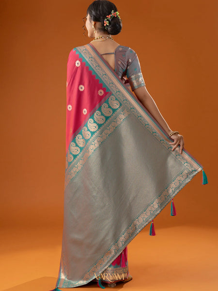 Flower Silk Pink Saree