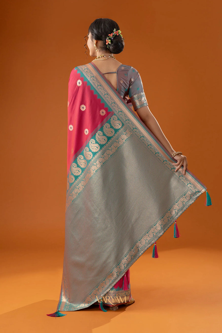 Flower Silk Pink Saree