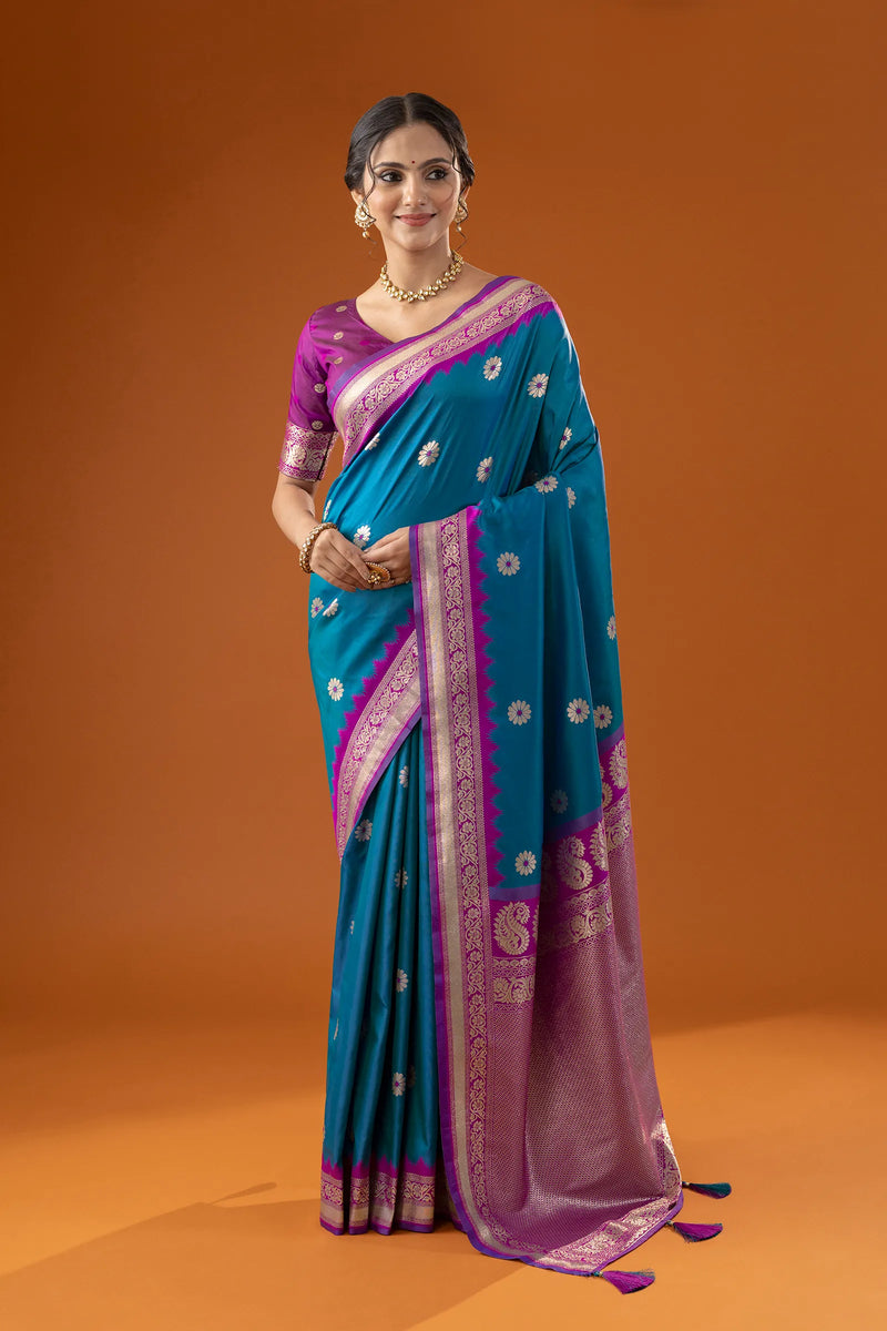 Flower Silk Blue Saree