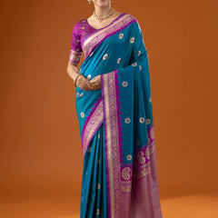 Flower Silk Blue Saree