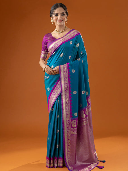 Flower Silk Blue Saree